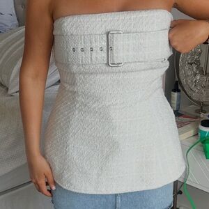 Dairy Boy Match Tweed White Strapless TOP ONLY